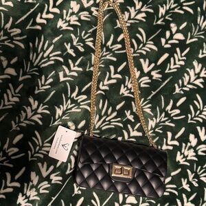 Windsor Black Quilted Crossbody Bag with Gold Chain